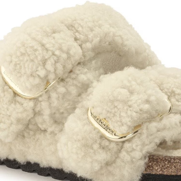 Arizona Big Buckle Genuine Shearling Slide Sandal Eggshell Size 37 - Picture 2 of 11